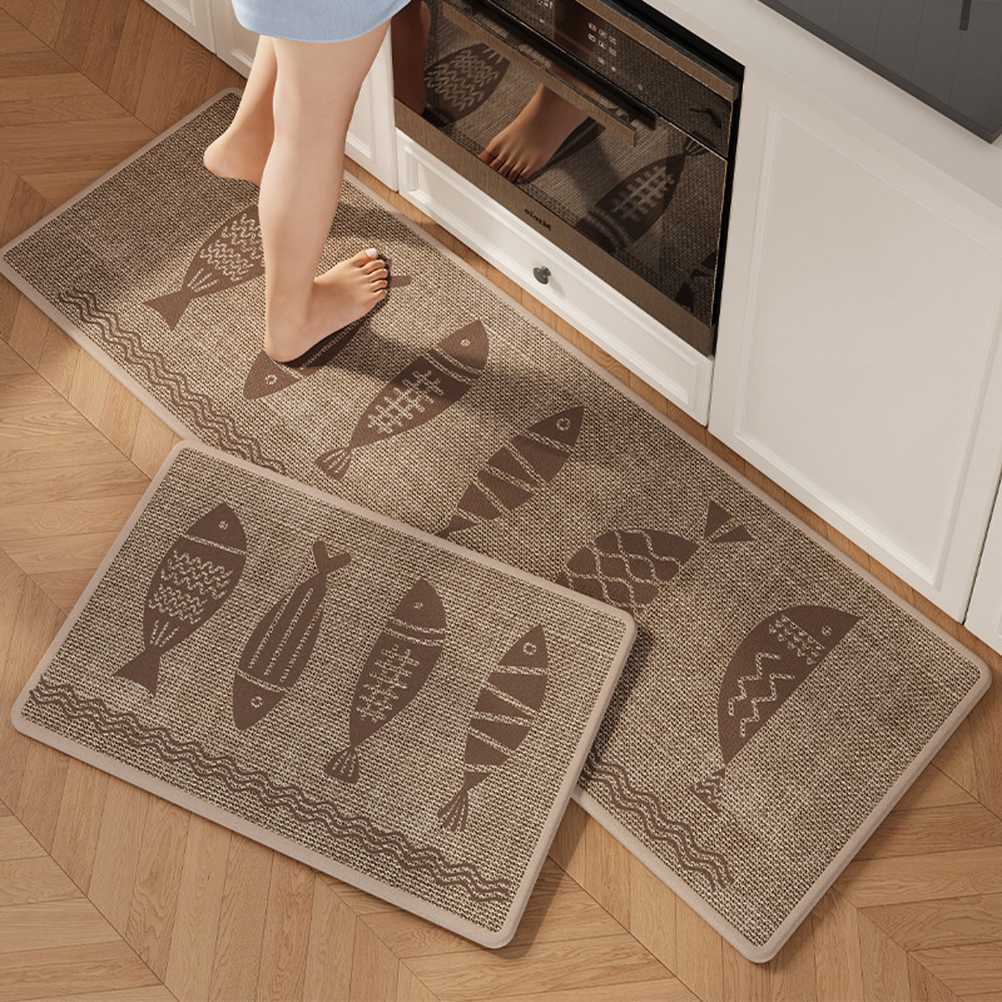 厨房脚垫防滑吸水防油亚麻地垫门口耐脏专用脚踏垫免洗长条地毯