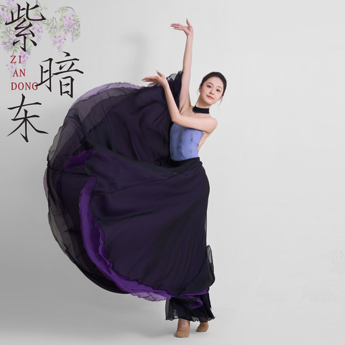 中国舞爵士风黑紫720长裙