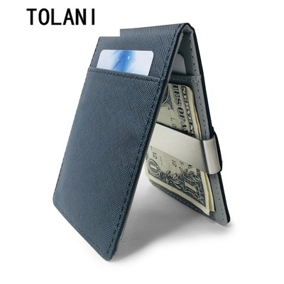 SaleSolid Men's Thin Bifold Money Clip Leather Wallet with A