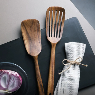 柚木烹饪铲长柄木质锅铲不粘锅厨具炒菜木铲家用木汤勺