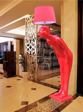 招财玻璃钢鞠躬迎宾人物雕塑商场酒楼餐厅菜馆开业落地灯工艺饰品