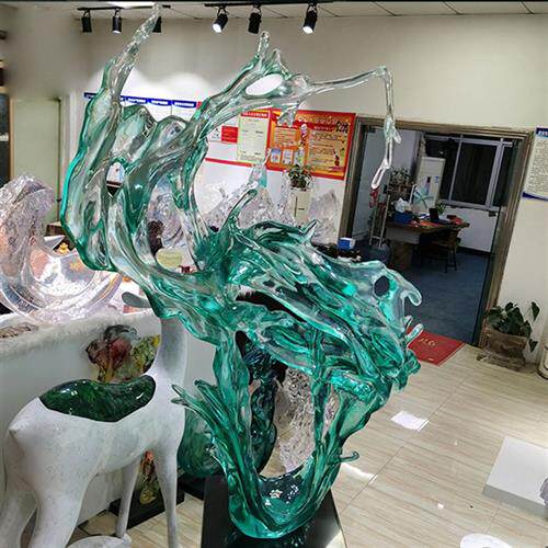 轻奢透明树脂浪花雕塑酒店会所大型落地摆件现代简约美陈装饰品