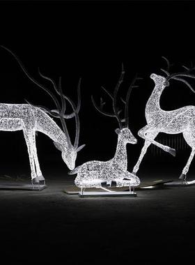 户外不锈钢镂空梅花鹿雕塑动物摆件房地产售楼处小区草坪景观装饰