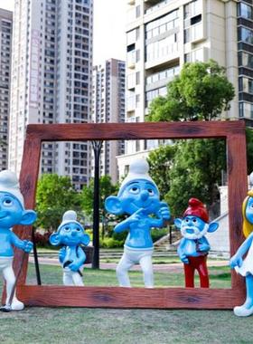 户外大型卡通蓝精灵玻璃钢雕塑商场幼儿园林景观庭院落地装饰摆件