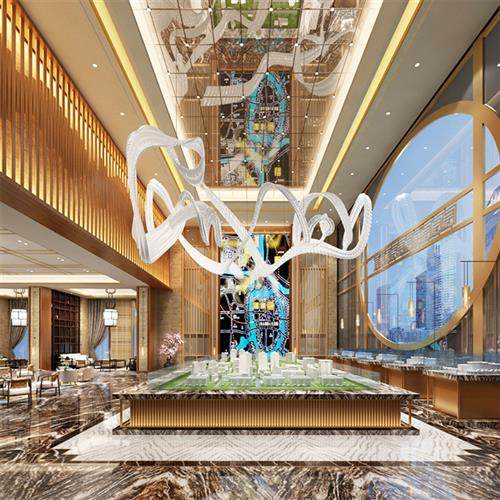 酒店大堂水晶灯制作创意售楼部沙盘灯复式楼会所大厅玻璃艺术吊灯