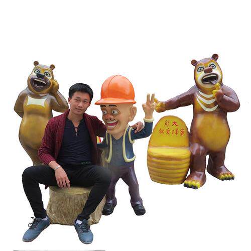 卡通熊人物玻璃钢座椅雕塑户外公园卡通熊出没商场休闲椅雕塑摆件