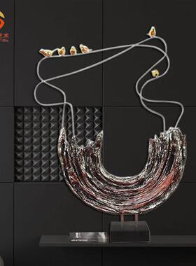 现代简约酒店会所销售楼客厅玄关馈赠装饰礼品逍遥电镀银做旧摆件