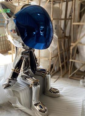 人形玻璃钢喷镀轻奢酒店样板房客厅卡通雕塑网红猫咪落地坐姿摆件