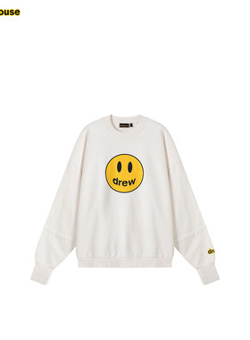 drew house mascot笑脸拼接圆领宽松休闲白色卫衣男女同款