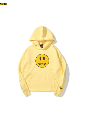 drew house mascot笑脸连帽拼接卫衣淡黄色男女同款