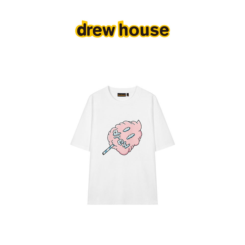drew house drew棉花糖图案白色圆领短袖T恤纯棉休闲男女同款