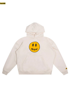 drew house mascot笑脸印花宽松连帽卫衣奶白色纯棉帽衫男女同款