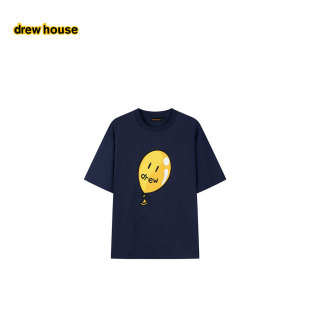 T恤纯棉宽松男女同款 drew 笑脸气球图案海军蓝短袖 joy house