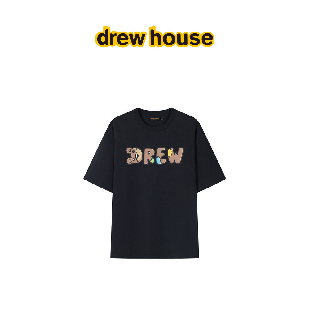drew house theodore卡通字体图案黑色短袖T恤纯棉宽松男女同款