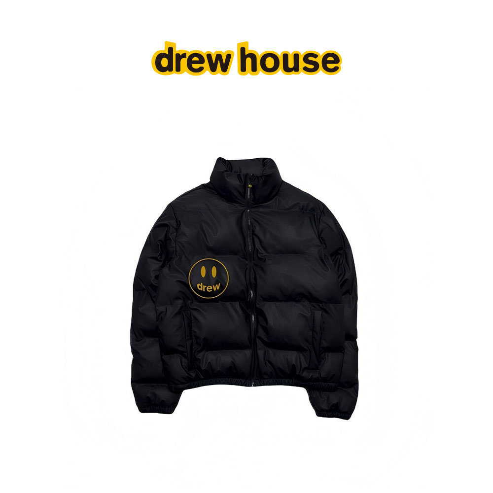 drewhouse mascot笑脸图案黑色立领棉服外套男女同款