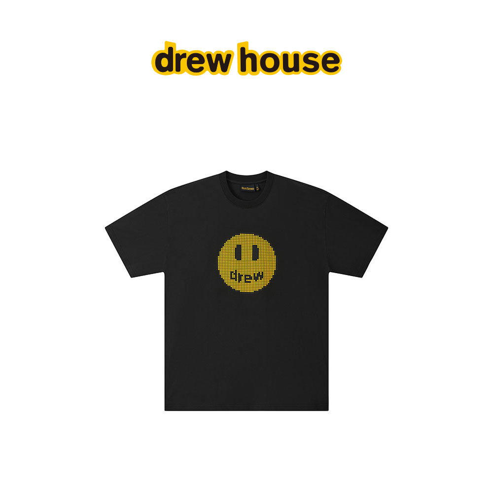 drew house mascot像素风笑脸图案短袖T恤纯棉男女同款26夏季新款