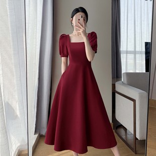 订婚裙子 红色连衣裙女2025夏季 新款 法式 气质收腰显瘦敬酒礼服修身