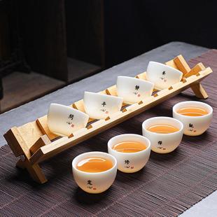 羊脂玉禅意小茶盏杯泡茶杯功夫茶具家用品茗杯带杯架待客茶杯创意