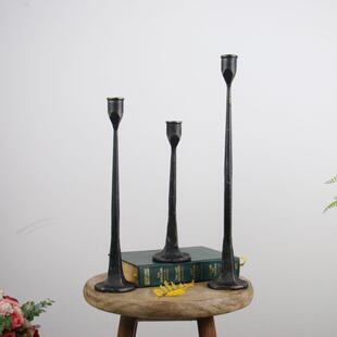 复古三件套蜡烛台黑色铸铁蜡烛器皿婚庆布置烛台摆件装 欧式 饰家居