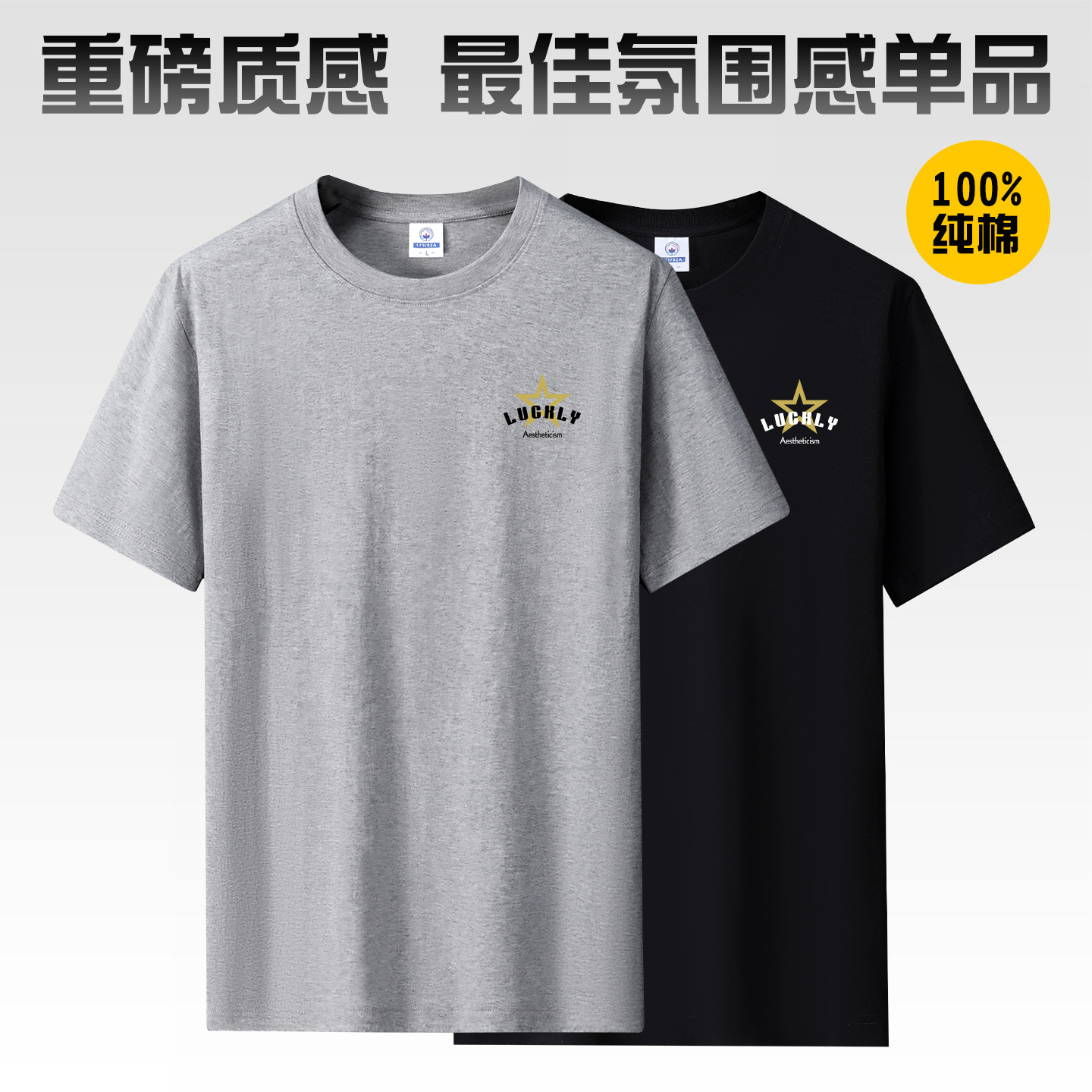 2件纯棉t恤男圆领短袖100%新疆棉夏季正肩宽松休闲上衣2026年新款