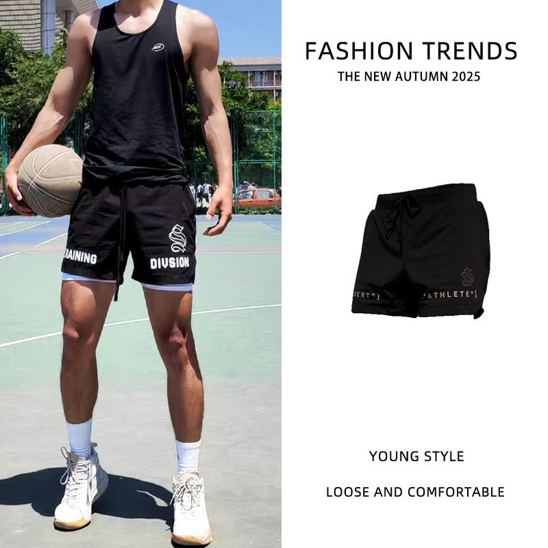 美式训练短裤男运动健身跑步四分裤双层带内衬休闲速干篮球裤夏季