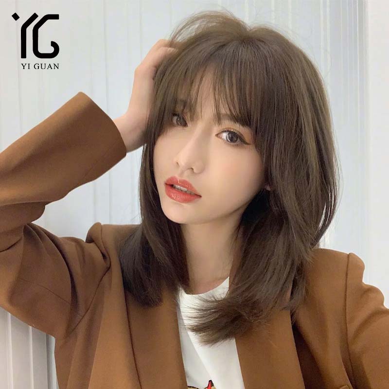 2023假发女短发全真发头套手织递针自然真人发丝中长发锁骨发假发