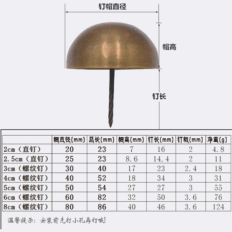 中式实木大门铜泡钉仿古铜钉装饰钉古建门钉纯铜鼓钉圆头钉蘑菇钉
