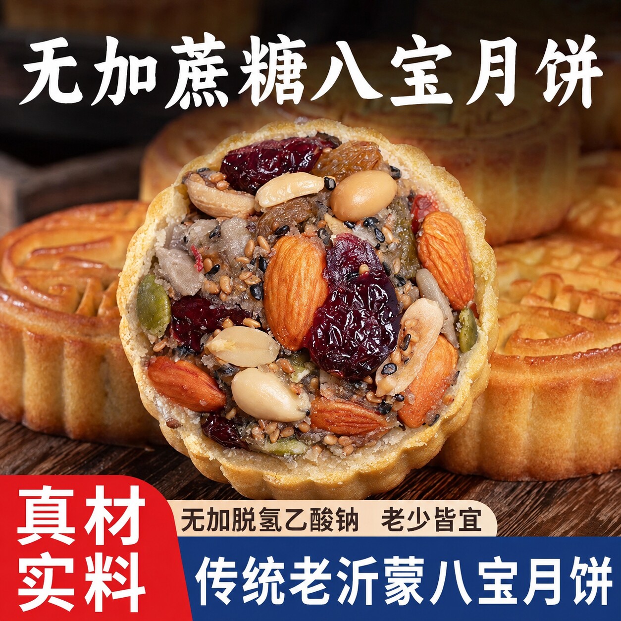沂蒙八宝月饼无添加蔗糖传统糕点巴旦木蔓越莓山药中秋节送人礼盒