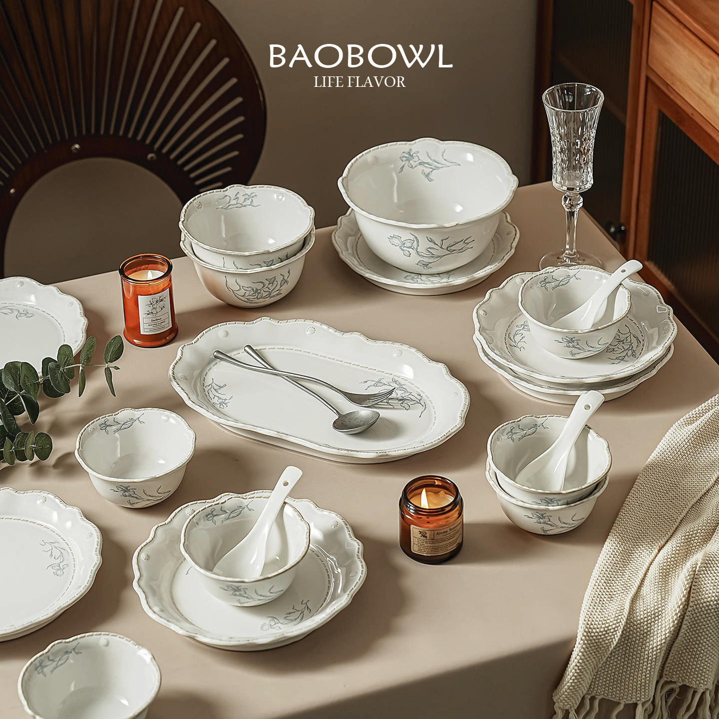 法式釉下彩复古高颜值碗碟套装陶瓷餐具家用碗盘汤碗勺筷餐盘碗筷,餐饮具,西餐餐具套装,淘宝优惠券,粉丝福利购,淘宝优惠卷