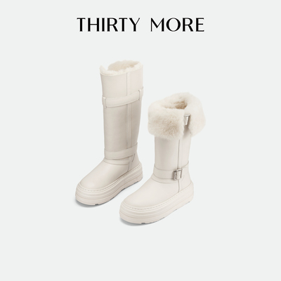 【雪国派对】Thirty More雪地靴女2025冬季新款厚底外翻两穿棉靴
