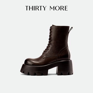 【飒美腿精】Thirty More粗跟马丁靴女2025秋冬新款潮酷短筒女靴