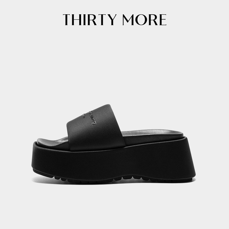 THIRTY MORE厚底凉拖女2026夏季新款简约黑色休闲拖鞋外穿一字拖,女鞋,一字拖,淘宝优惠券,粉丝福利购,淘宝优惠卷