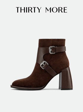 【街拍达人】Thirty More交叉皮带短筒靴2025秋冬新款侧拉链女靴