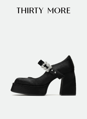 Thirty More小个子不累脚浅口高跟鞋2026春季新款水钻玛丽珍单鞋