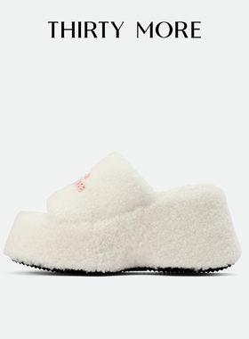 【鼎级氛围】Thirty More厚底毛毛拖鞋女2025秋冬新款松糕一字拖
