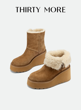 Thirty More可翻折皮毛两穿雪地靴女2025秋冬新款加绒加厚棉靴女