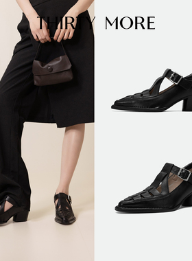【罗马日记】Thirty More粗跟单鞋2026春季新款复古百搭透气女鞋