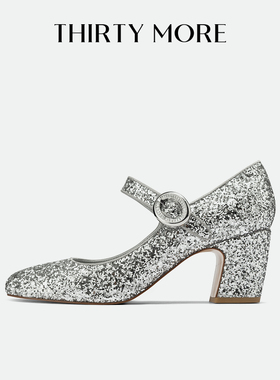 【宝藏女孩】Thirty More复古玛丽珍鞋女2026早春新款粗跟高跟鞋