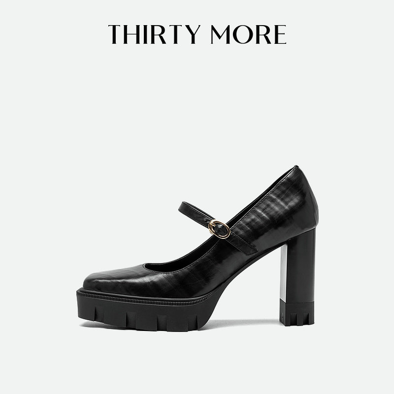 Thirty More一字带玛丽珍鞋女2025秋新款休闲百搭厚底金属扣单鞋