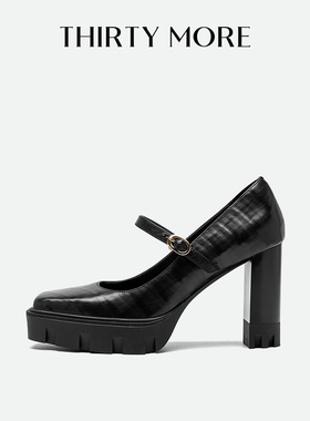 Thirty More一字带玛丽珍鞋女2025秋新款休闲百搭厚底金属扣单鞋