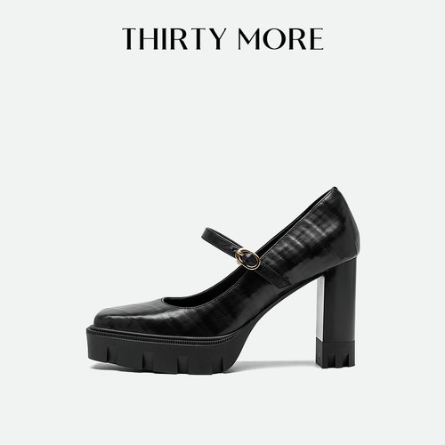 Thirty More一字带玛丽珍鞋女2025秋新款休闲百搭厚底金属扣单鞋
