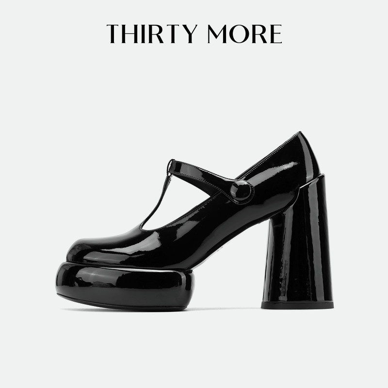 【法式浪漫】Thirty More粗跟玛丽珍鞋女2025秋冬新款红色高跟鞋