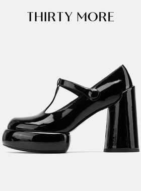 【法式浪漫】Thirty More粗跟玛丽珍鞋女2025秋冬新款红色高跟鞋