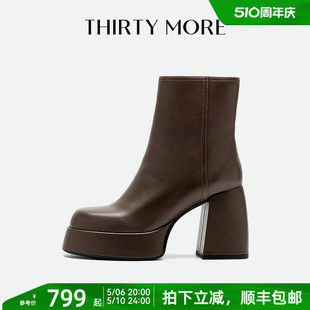 防水台胎牛皮时装 Thirty 新款 靴短筒靴女鞋 More粗高跟短靴女经典