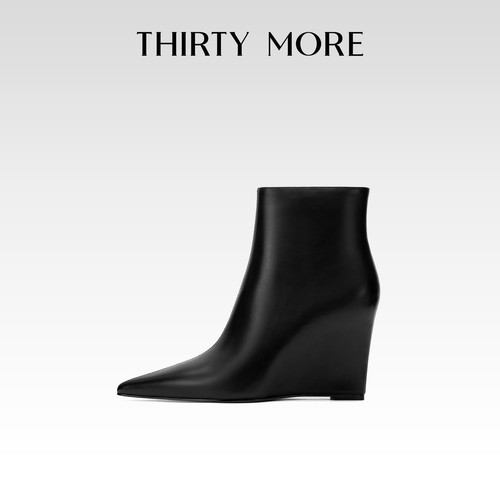 ThirtyMore法式侧拉链短筒靴女