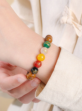 精选天然菩提子库克手串新款多彩玛瑙配饰菩提手串佛珠念珠