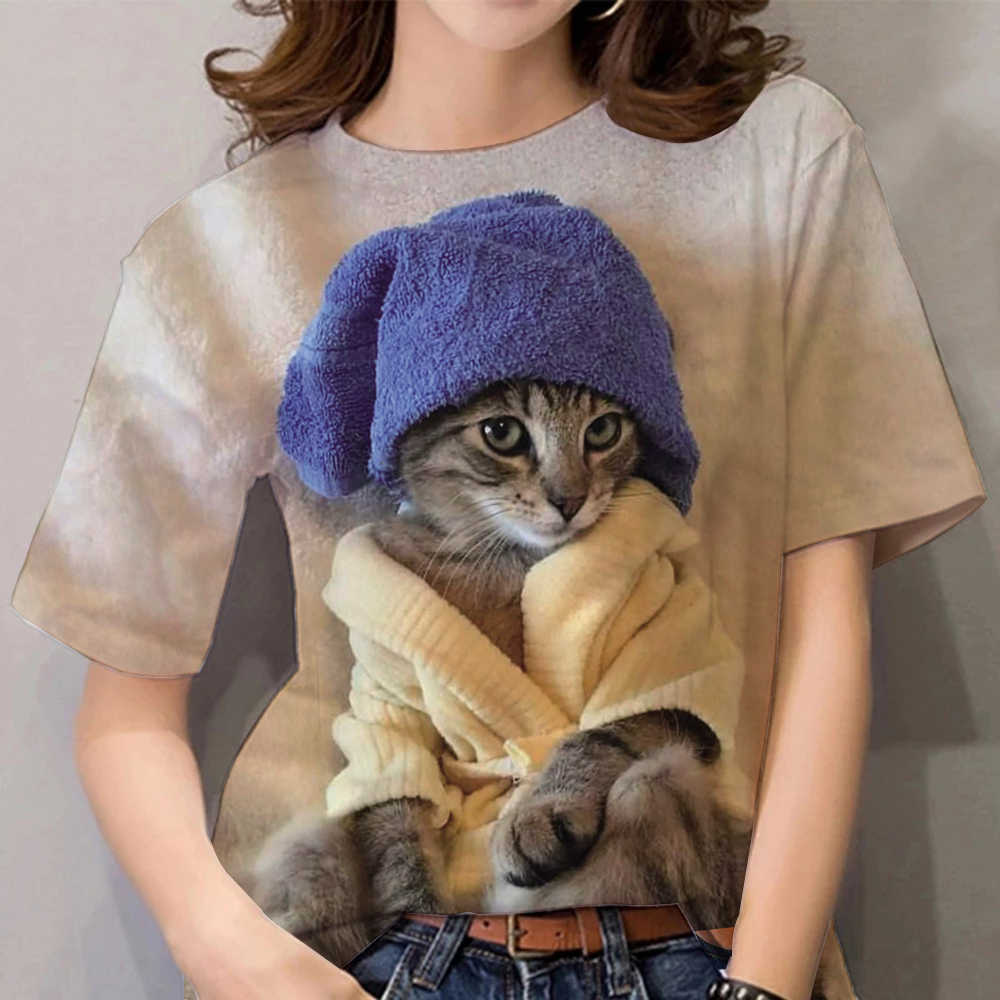 SUMMER T-SHIRT WOMEN 3D PRINTING CUTE CAT FASHION TEE 2022 N