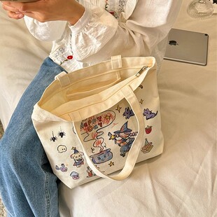 帆布包女2024新款夏天上班族通勤布帆无恙小巫女帆布手提包带拉链