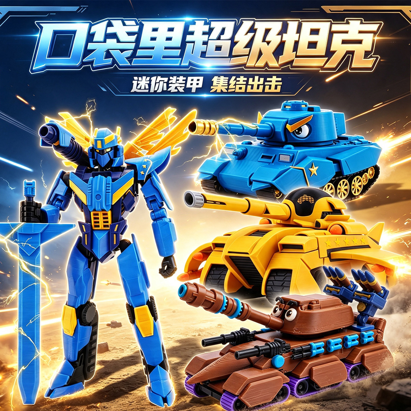 口袋里超级坦克模型可动手办玩具五星大虎机甲希曼坦克车3d打印男图片