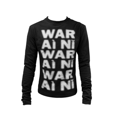 [罗言KKLUV同款]99CLUB WAR/AiNi 标语哑光印花正肩修身长袖上衣